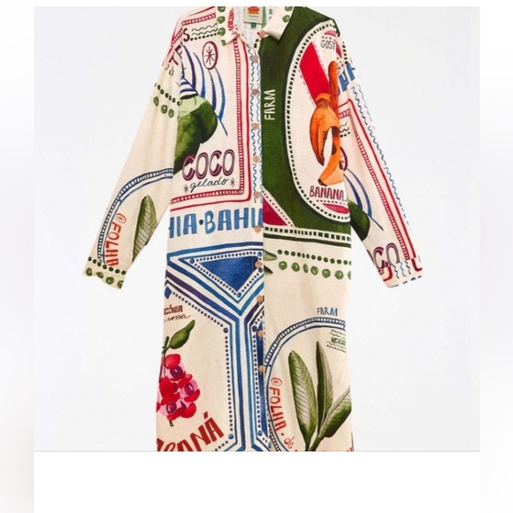 FARM Rio Red and Blue Mandarin Collar Shirt Dress - Picture 10 of 11